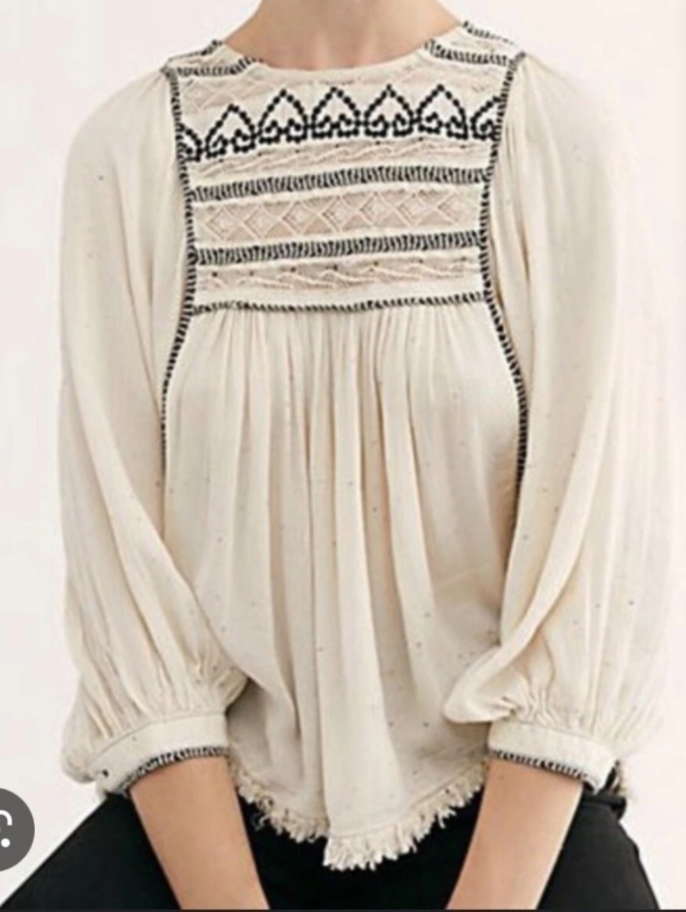 Free People Cyprus Avenue Embroidered Crochet Top Bell Sleeves Ivory Cream Large - Picture 3 of 16